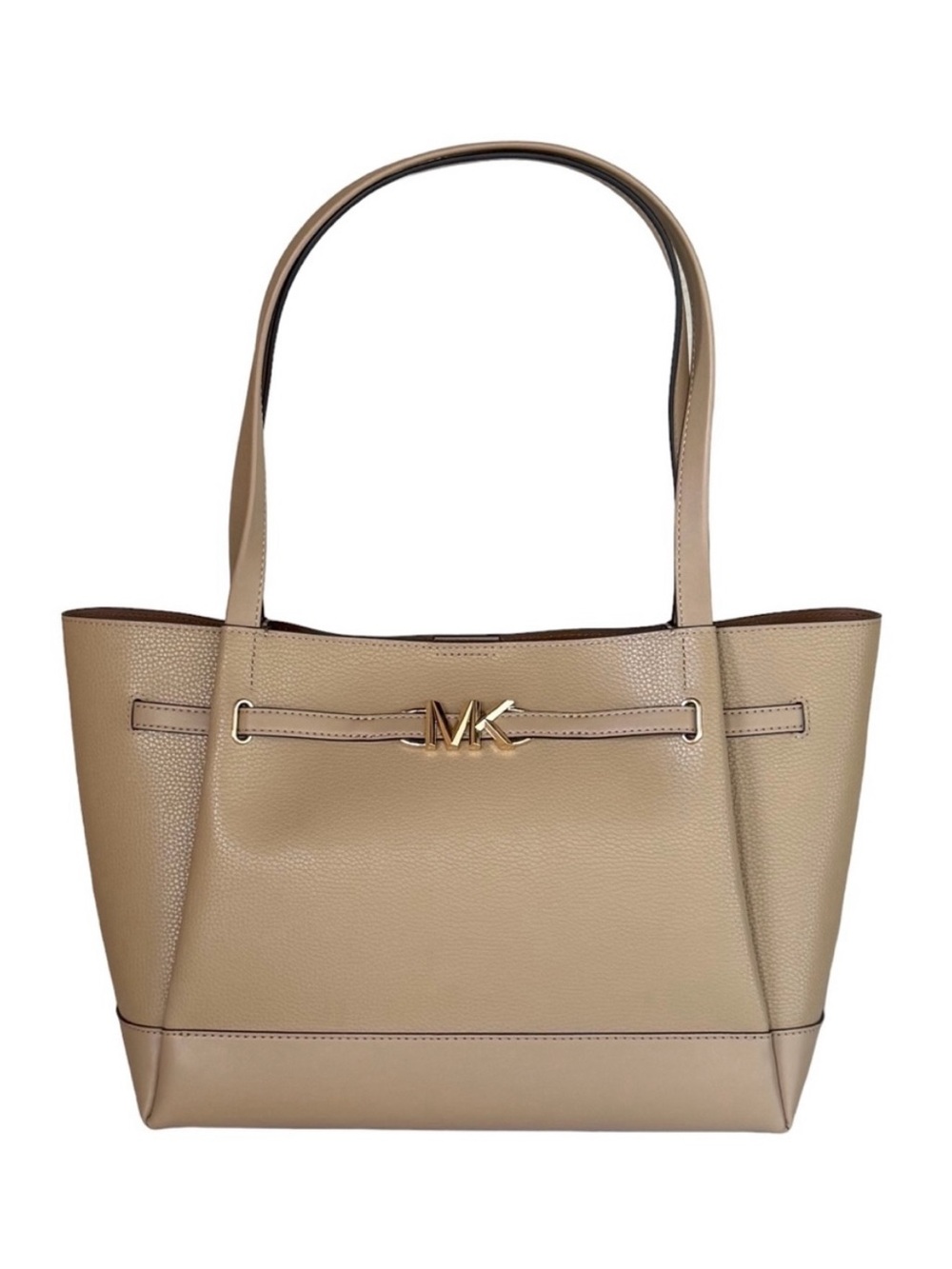 Michael Kors Large Belted Camel Leather Tote with Gold MK Accent